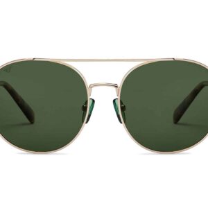Gold - Green Full Rim Round Sunglasses